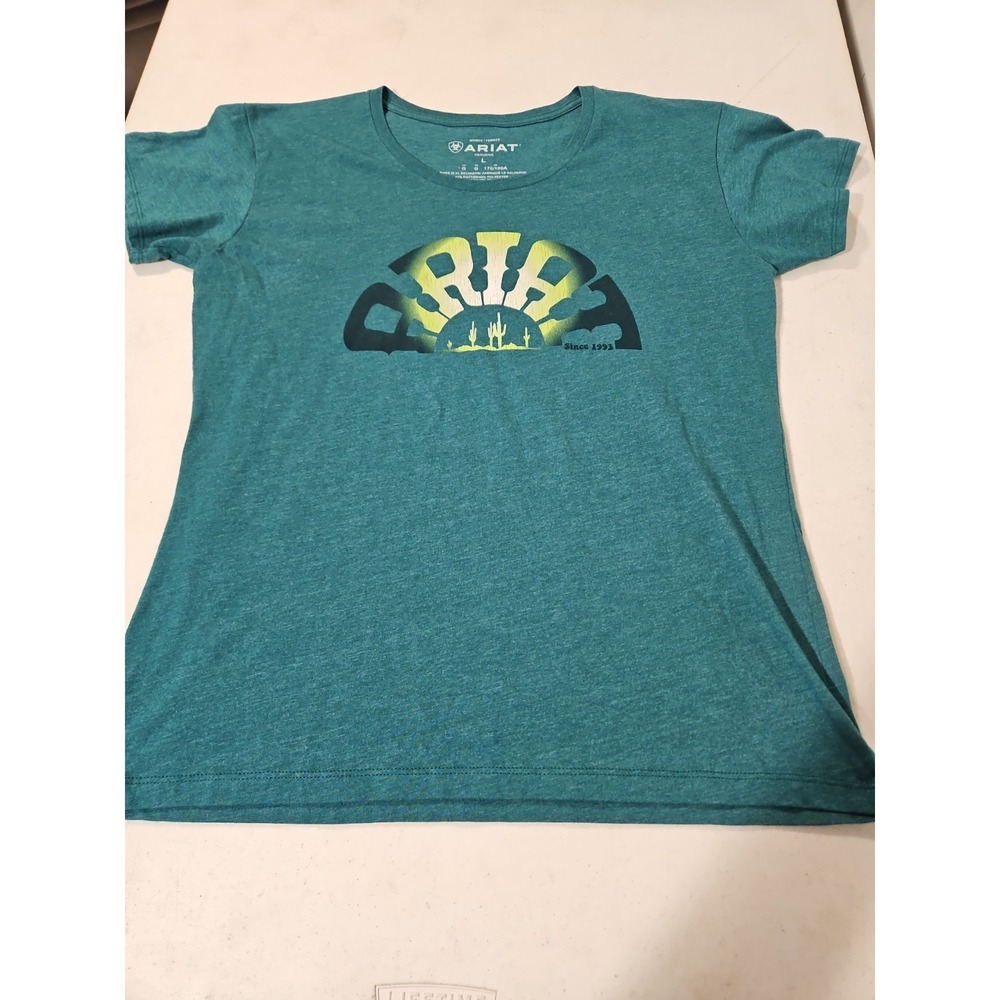 Ariat T Shirt Ombre Cactus Graphic Womens Teeshirt Large Green Tee (1833